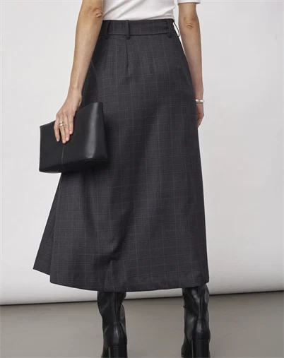 Co'Couture - EloraCC Check Pleat Nederdel - Dark Grey 